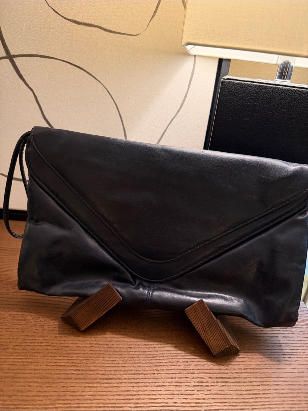Vintage Navy Leather Envelope Clutch